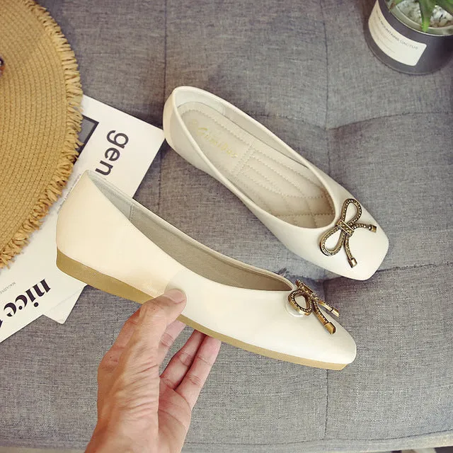 Spring Women Soft Leather Ballerina Flats Comfortable Green Pink Beige Ballet Flats Square Toe Korea
