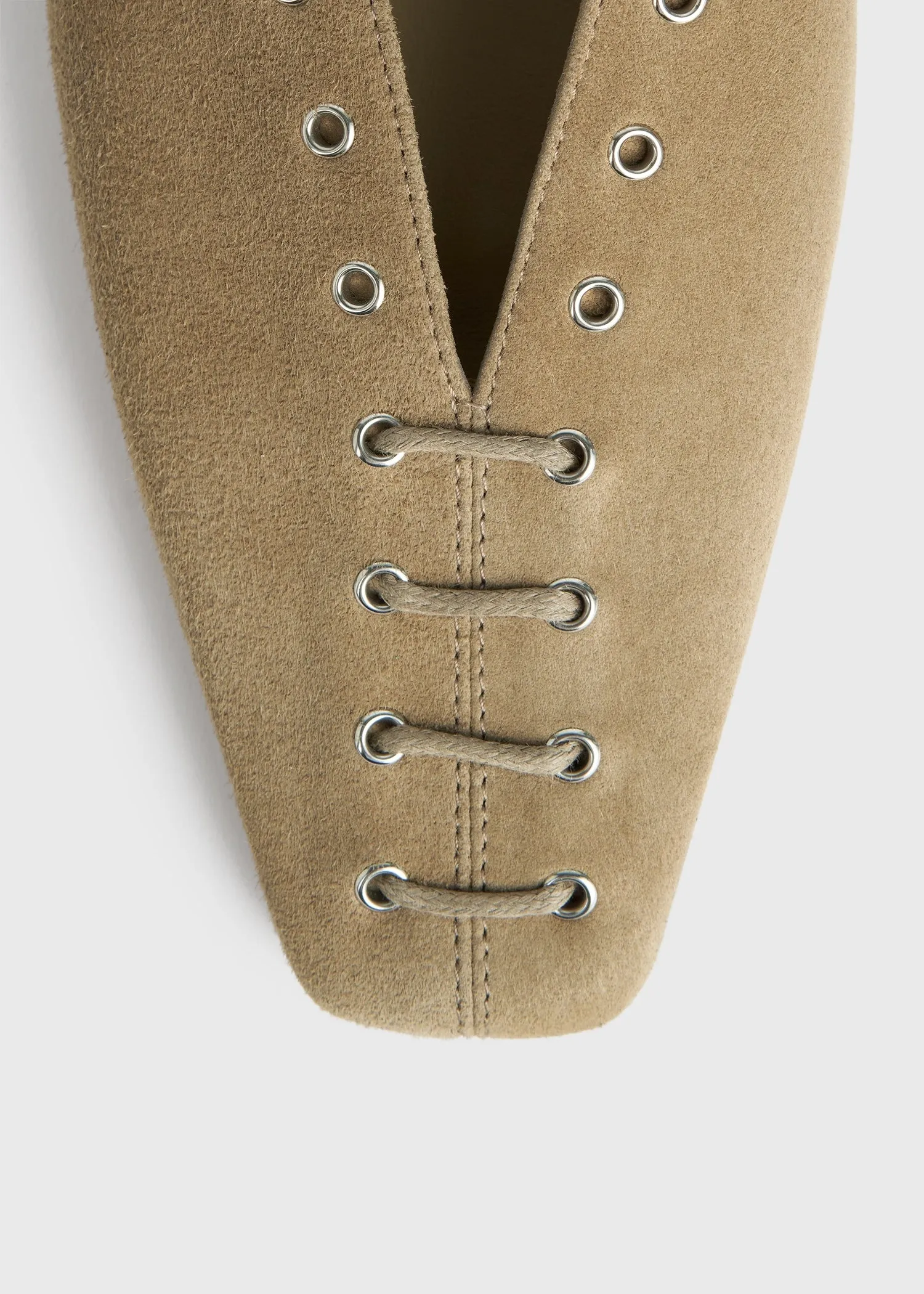 Suede lace-up ballerinas desert