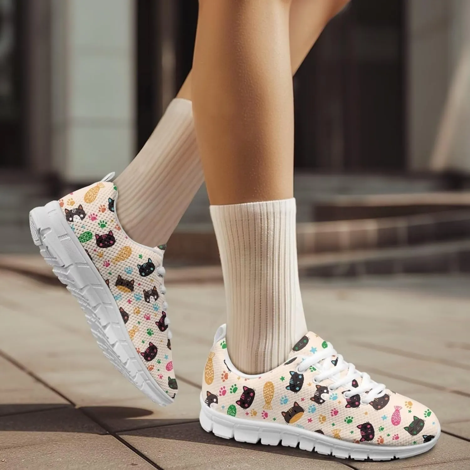 SYtrade Women's Running Shoes Lace Up Walking Tennis Sneakers White Sole