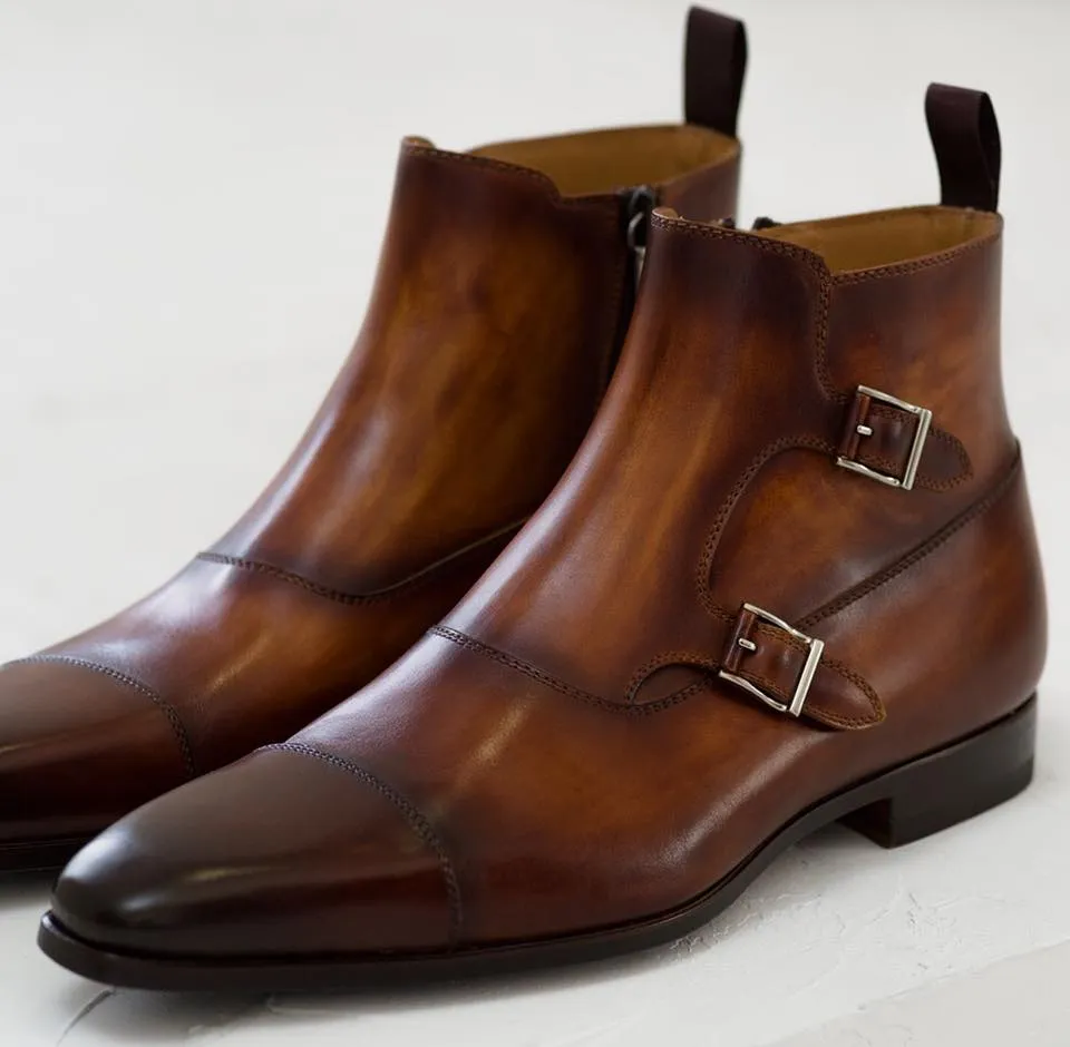 Tan Leather Eleazar Zipper Monk Strap Boots - SS23