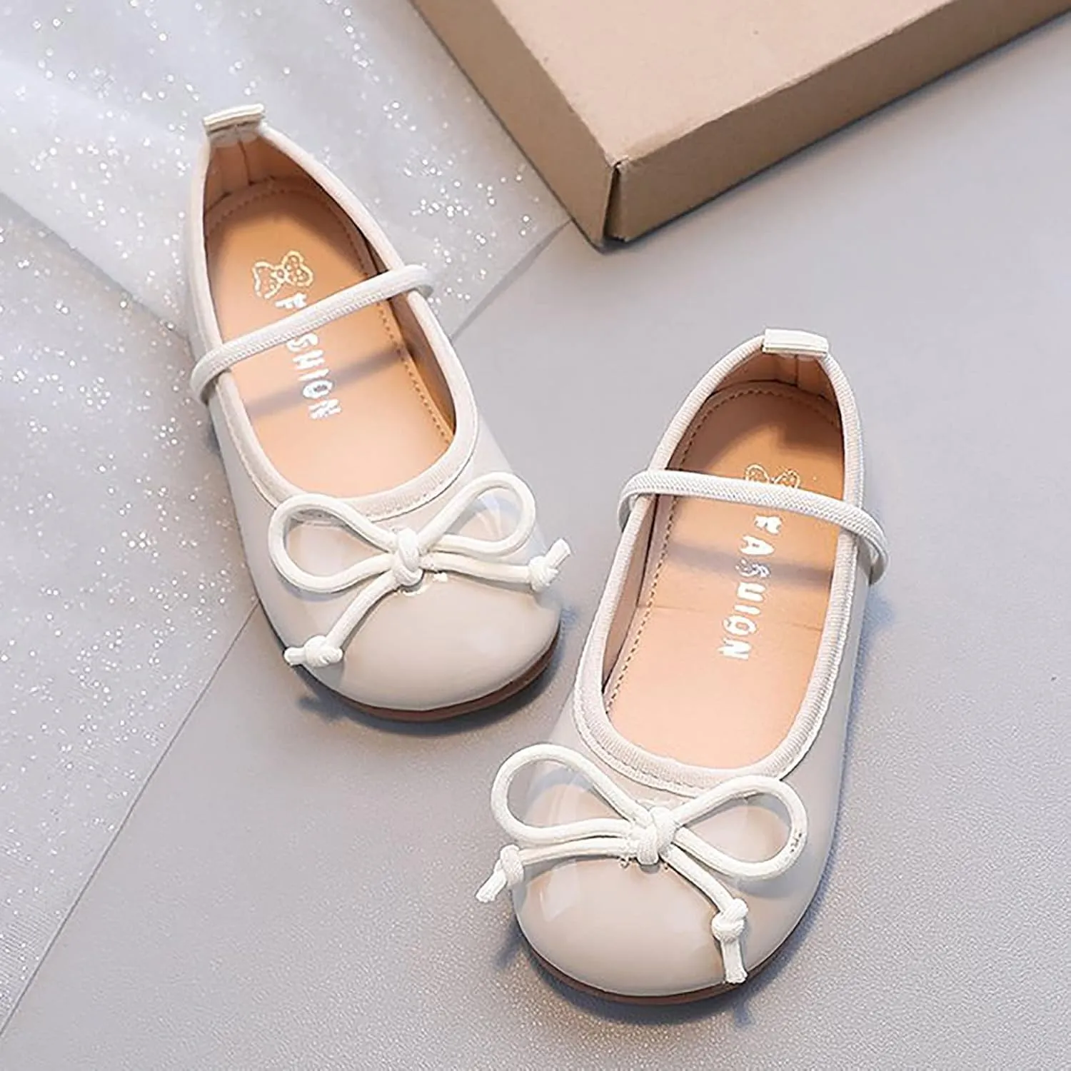 Toddler Girl Mary Jane Dress Bowknot Flats Little Girl School Wedding Shoes Soft Sole Non Slip Faux Leather Shoes