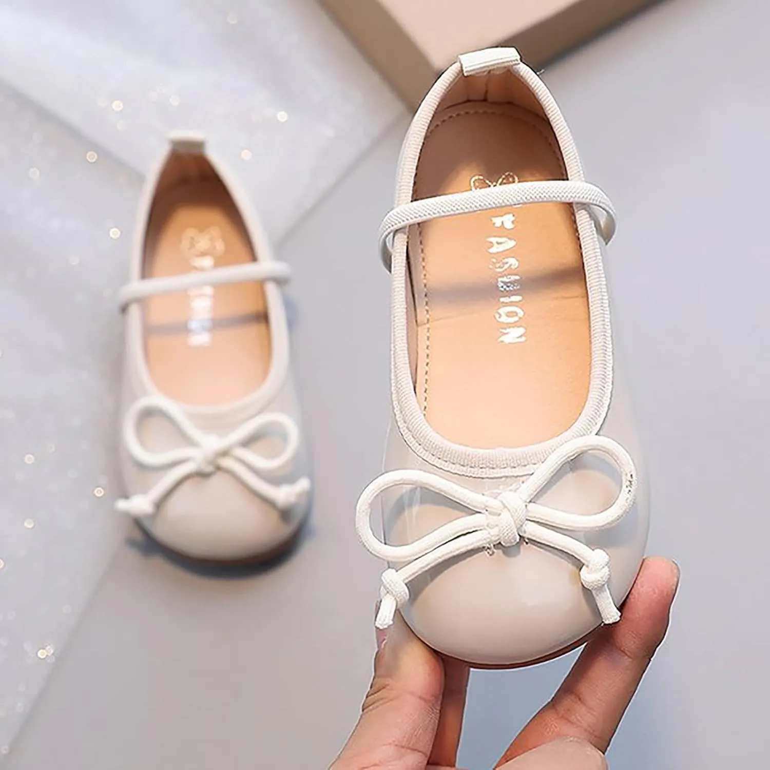 Toddler Girl Mary Jane Dress Bowknot Flats Little Girl School Wedding Shoes Soft Sole Non Slip Faux Leather Shoes