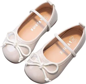 Toddler Girl Mary Jane Dress Bowknot Flats Little Girl School Wedding Shoes Soft Sole Non Slip Faux Leather Shoes