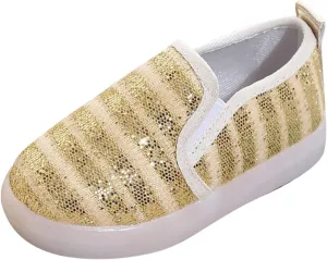 Toddler Girls Boys Sequin Canvas Loafers Shoes Low Top Casual Lazy Slip On Lightweight Athletic Walking Shoes