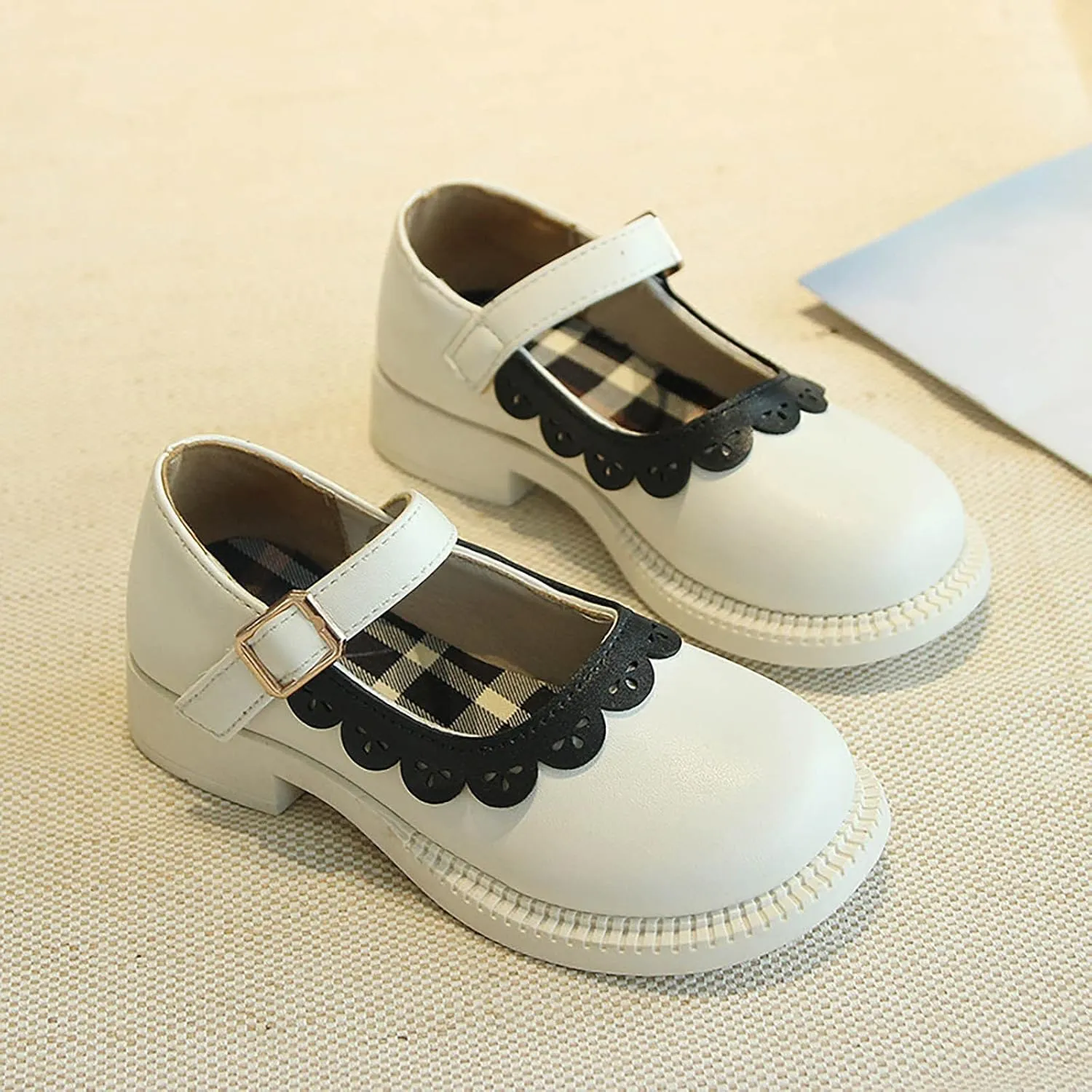 Toddler Little Girl's Ruffles Ankle Strap Mary Jane Flat, Vintage Cute Round Toe Leather niform School Shoes