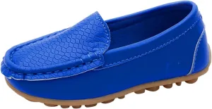Toddler Little Kid Boys Girls No Slip On Loafers Dress Flat Shoes Soft Suede Leather Flat Boat Shoes Loafer (Blue, 28)