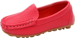Toddler Little Kid Boys Girls No Slip On Loafers Dress Flat Shoes Soft Suede Leather Flat Boat Shoes Loafer (Red, 22)