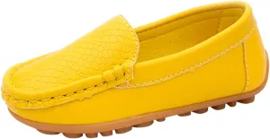 Toddler Little Kid Boys Girls No Slip On Loafers Dress Flat Shoes Soft Suede Leather Flat Boat Shoes Loafer (Yellow, 24)