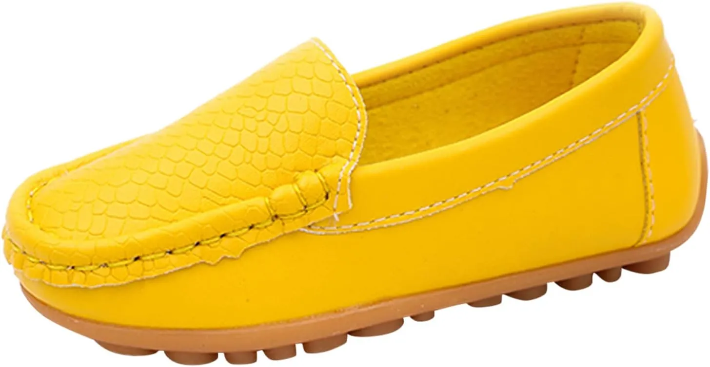 Toddler Little Kid Boys Girls No Slip On Loafers Dress Flat Shoes Soft Suede Leather Flat Boat Shoes Loafer (Yellow, 24)