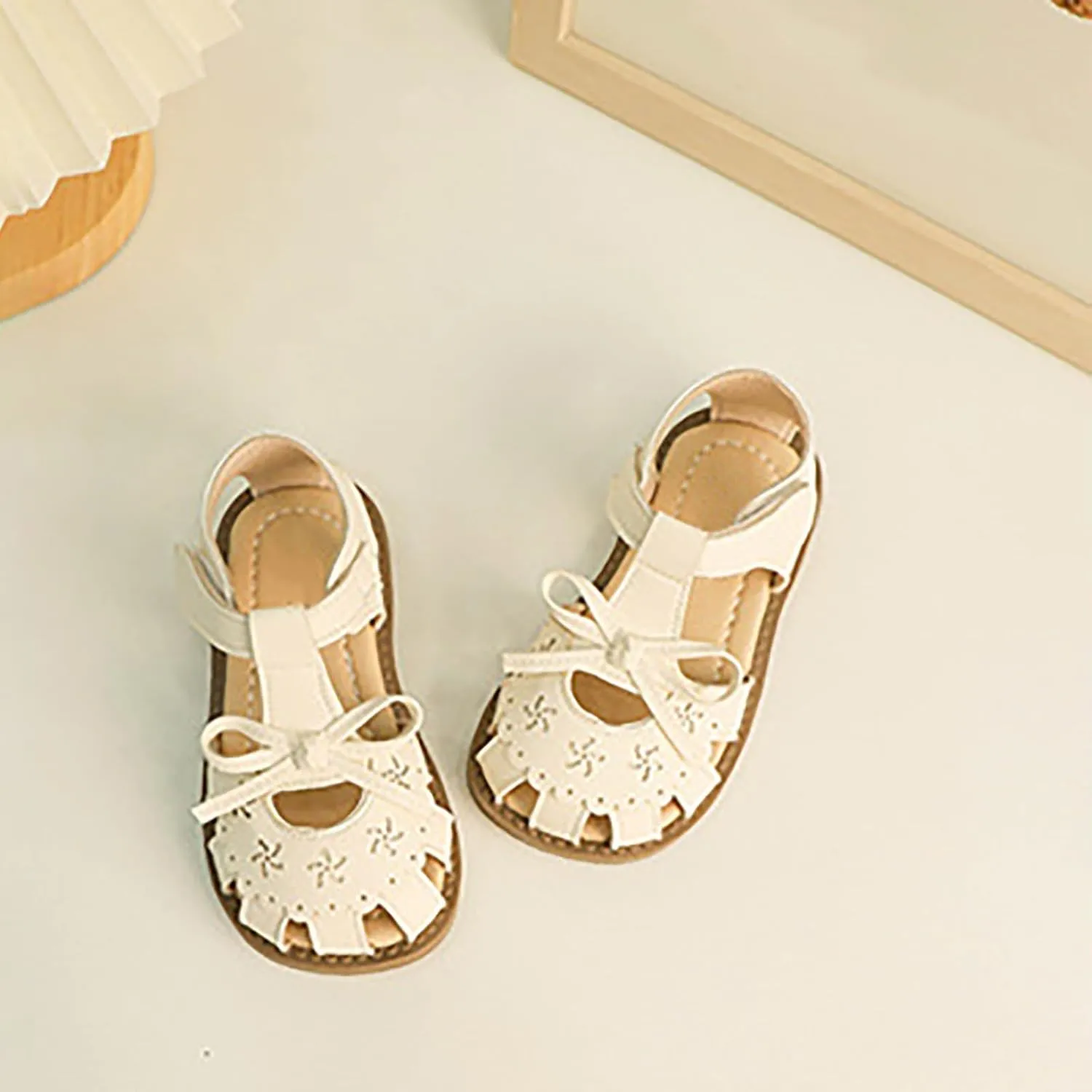 Toddler Little Kids' Classic Rome Open-Toe Flats Flower Summer Dress Sandals Shoes Soft Bottom Cute Bowknot Shoes