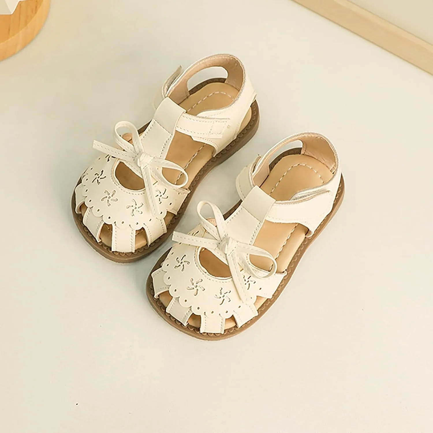 Toddler Little Kids' Classic Rome Open-Toe Flats Flower Summer Dress Sandals Shoes Soft Bottom Cute Bowknot Shoes
