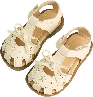 Toddler Little Kids' Classic Rome Open-Toe Flats Flower Summer Dress Sandals Shoes Soft Bottom Cute Bowknot Shoes