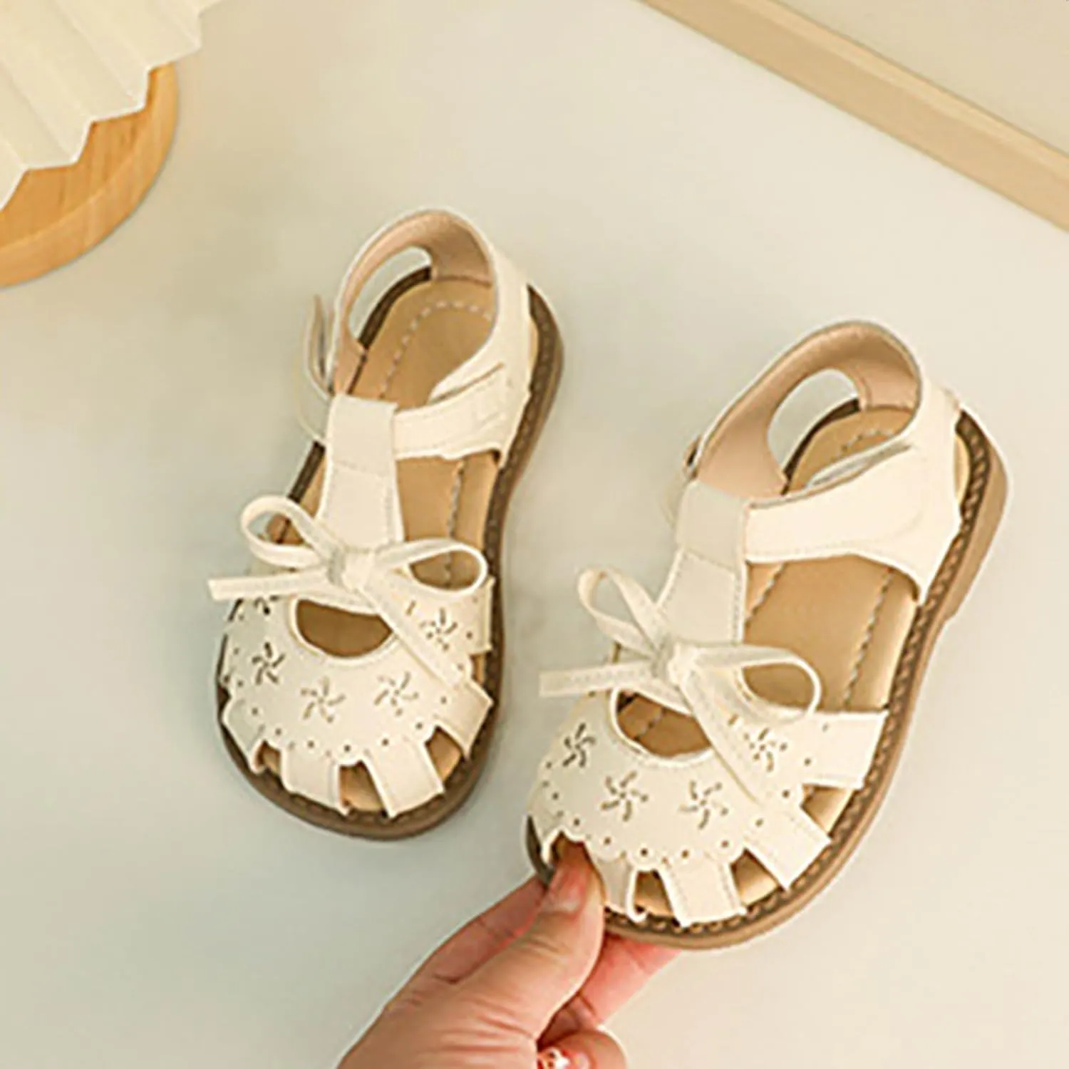 Toddler Little Kids' Classic Rome Open-Toe Flats Flower Summer Dress Sandals Shoes Soft Bottom Cute Bowknot Shoes