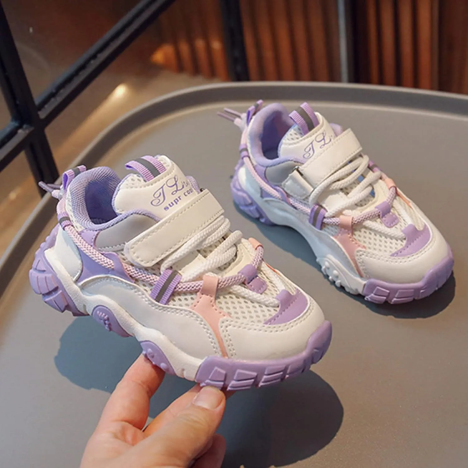 Toddler Mesh Sneakers for Boys Girls Hook and Loops Children Thick Sole Non Slip Lightweight Running Wedge Sneaker
