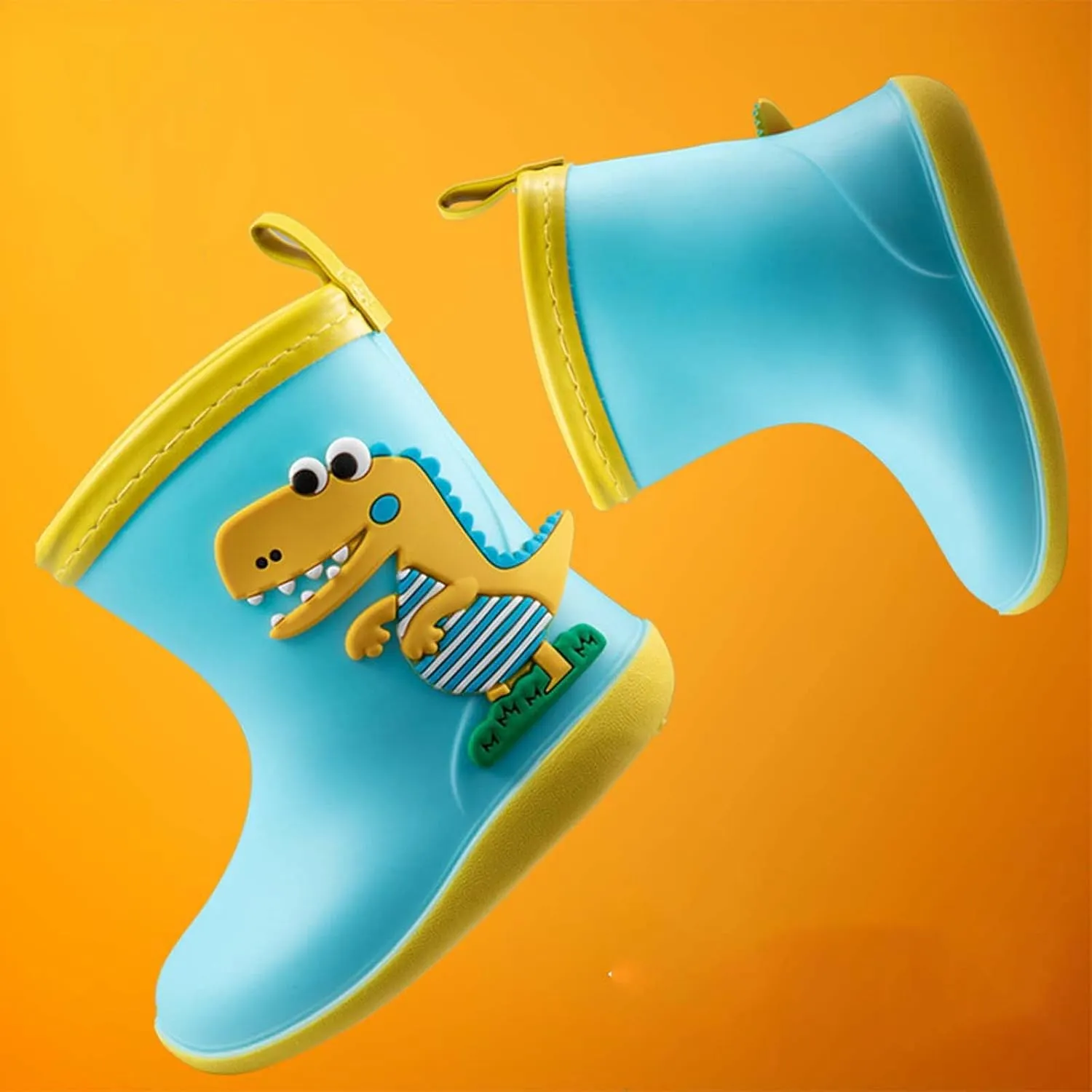 Toddler Rain Boots Big Dinosaur Children's Rain Shoes Cartoon Pattern Baby Rain Boots Wearable Water Rubber Shoes, 5
