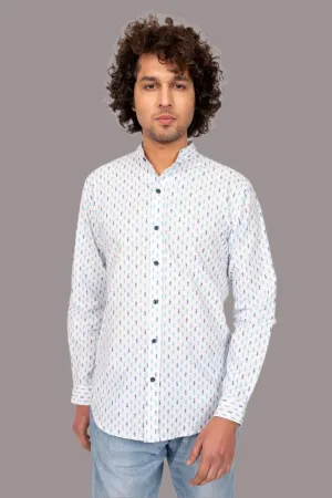 WHITE AND BLUE FISH PRINT SHIRT