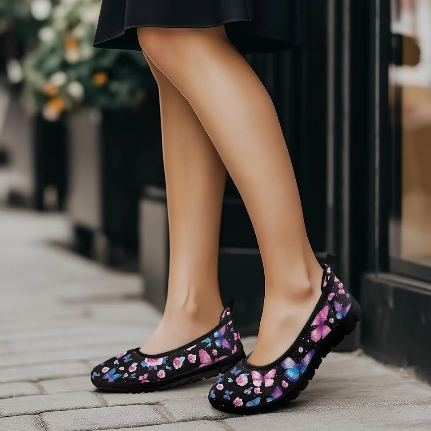Women Slip On Shoes Sneakers for House Outdoor Breathable Lightweight Loafers Fashion Comfortable Sneakers Size 6-11 Black Sole