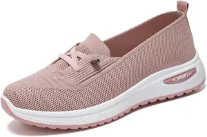 Women Walking Shoes Slip On Orthopedic Sneakers Woven Breathable Soft Slip On Arch Support Shoes Running Jogging Sneaker Lightweight Wide Width Non-Slip Shoe