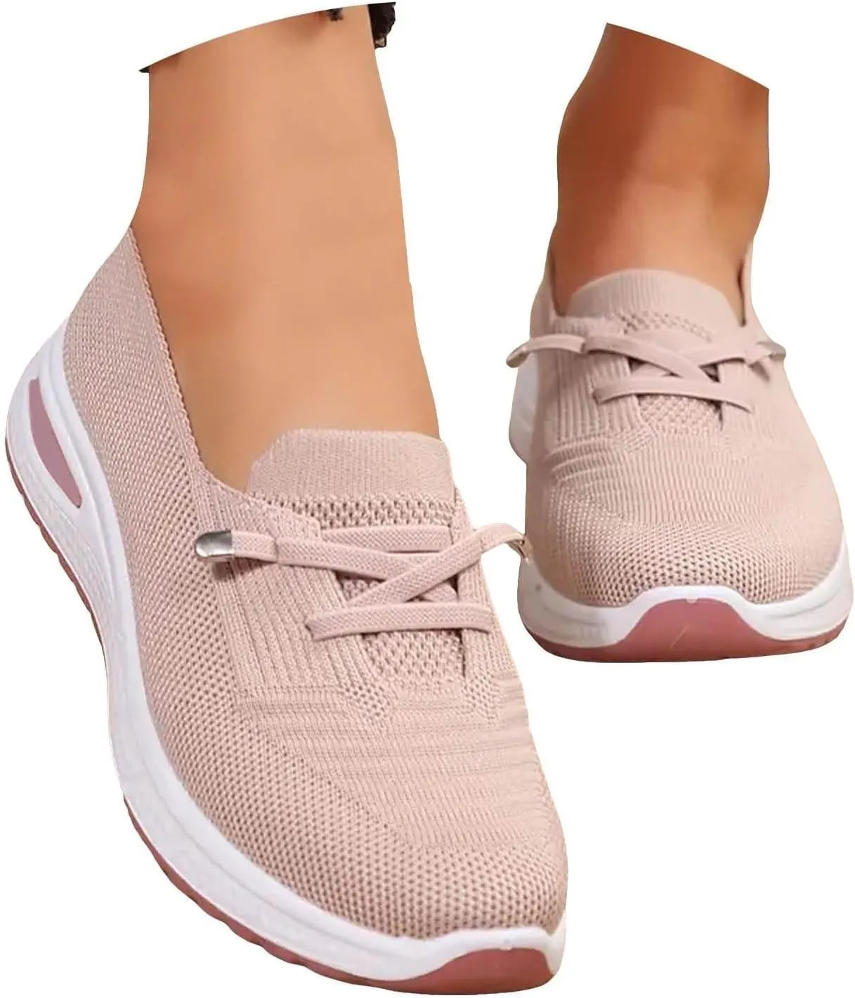 Women Walking Shoes Slip On Orthopedic Sneakers Woven Breathable Soft Slip On Arch Support Shoes Running Jogging Sneaker Lightweight Wide Width Non-Slip Shoe
