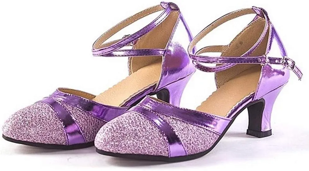 Women's Ballroom Tango Latin Dancing Shoes Sequins Shoes Social Dance Shoe Chunky Low Heel