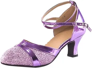 Women's Ballroom Tango Latin Dancing Shoes Sequins Shoes Social Dance Shoe Chunky Low Heel