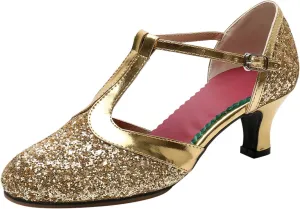 Womens Beach Sandals Size 11 Sandals for Womens Latin Dance Shoes Heeled Ballroom Salsa Tango Party Sequin Dance Shoes (Gold, 6.5)