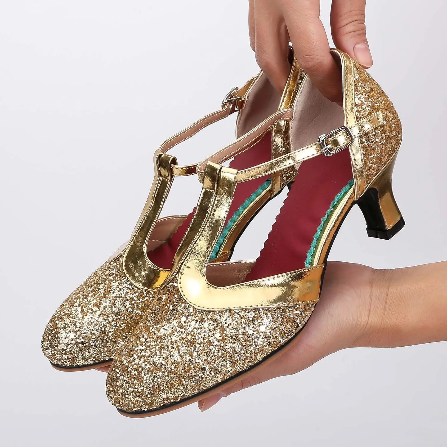 Womens Beach Sandals Size 11 Sandals for Womens Latin Dance Shoes Heeled Ballroom Salsa Tango Party Sequin Dance Shoes (Gold, 6.5)