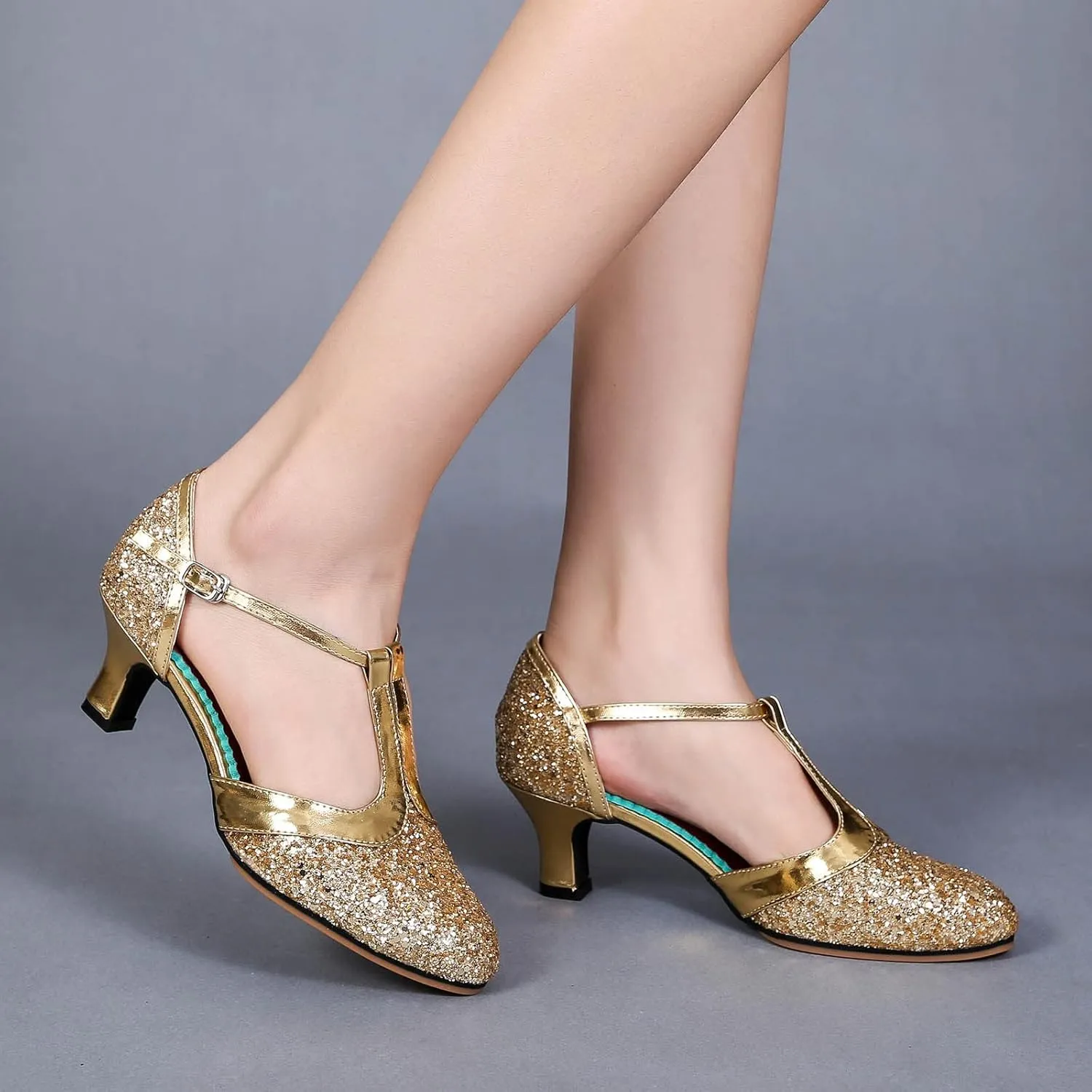 Womens Beach Sandals Size 11 Sandals for Womens Latin Dance Shoes Heeled Ballroom Salsa Tango Party Sequin Dance Shoes (Gold, 6.5)