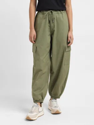 Women's High Rise Green Loose Tapered Fit Trousers