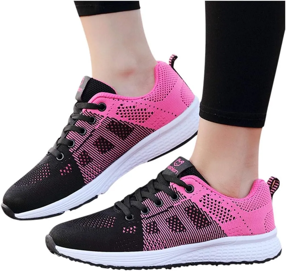 Womens Lace Up Running Shoes Non Slip Walking Shoes Running Shoes for Women Slip On Men's Casual Shoes Chunky Sneakers Red Tennis Shoe Cross Trainer Shoe