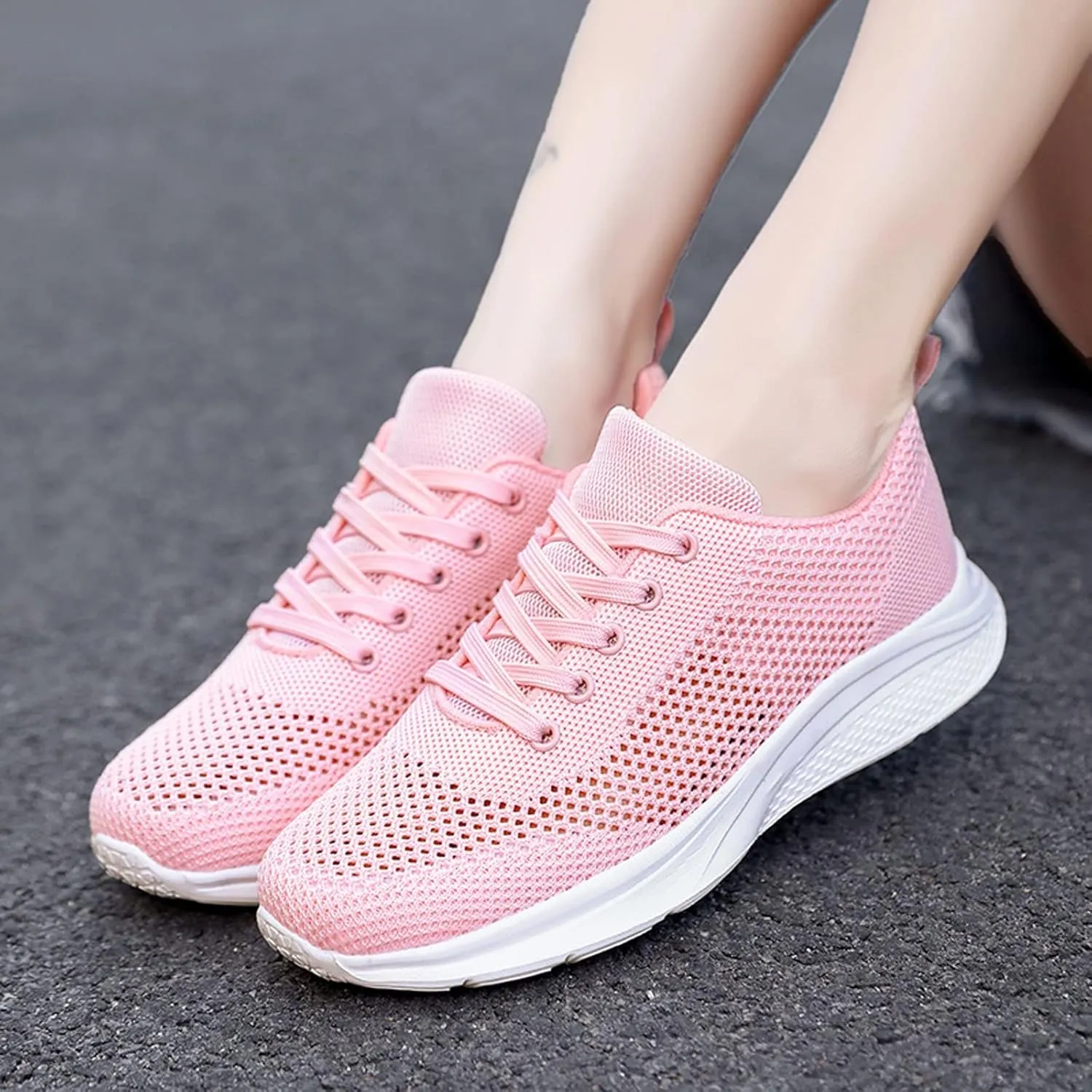 Womens Ladies Walking Running Shoes Slip On Lace-Up Womens Tennis Shoes Sport Women's Shoes Casual Black Platform Sneaker White Tennis Shoe Trainers Shoe