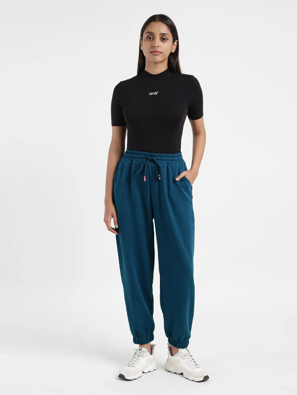 Women's Mid Rise Blue Regular Fit Joggers