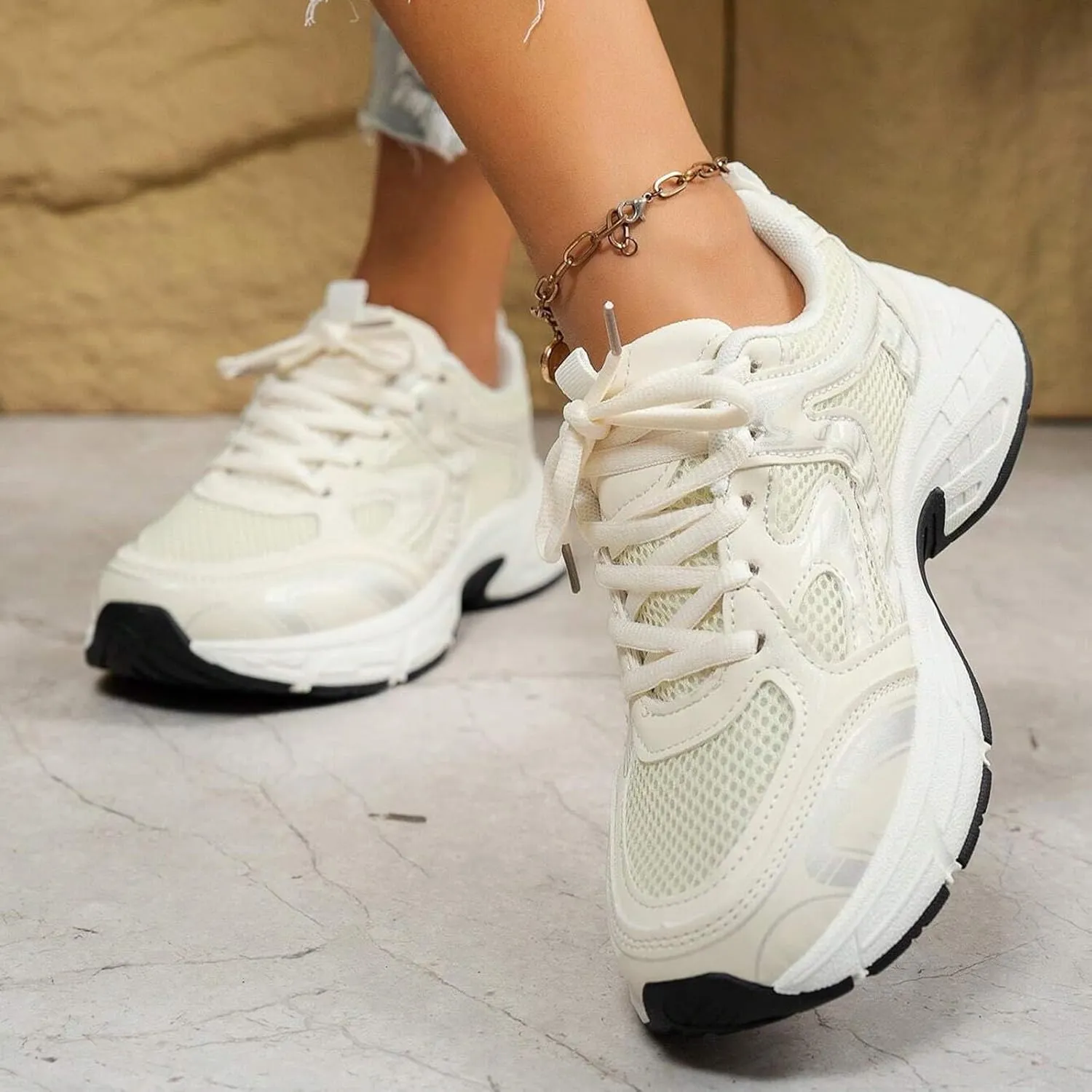Womens Running Shoes Summer Breathable Lightweigt Cushioned Sneakers,Comfy Walking Shoes with Arch Support,Non Slip Thick Sole High Increasing Sneaker for Women Summer Workout Shoe Outdoor Hiking Gym