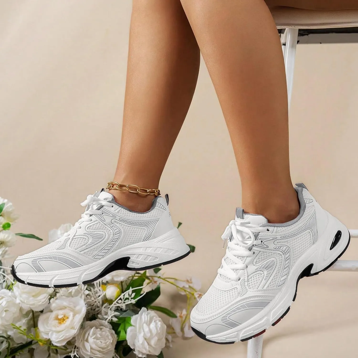Womens Running Shoes Summer Breathable Lightweigt Cushioned Sneakers,Comfy Walking Shoes with Arch Support,Non Slip Thick Sole High Increasing Sneaker for Women Summer Workout Shoe Outdoor Hiking Gym