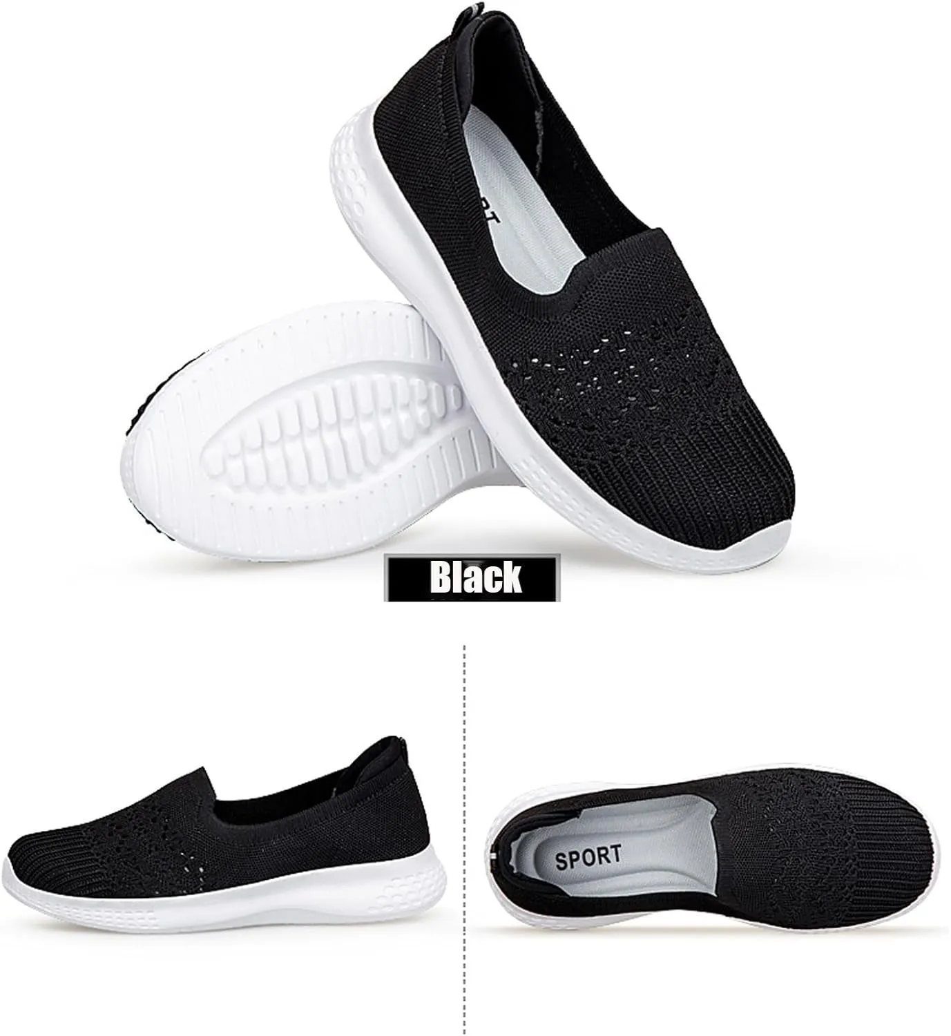 Women's Slip On Mesh Knit Flat Soft Sole Walking Shoes,Summer Non-Slip Breathable Athletic Comfortable Work Memory Foam Lightweight Flat Loafer Nurse Mom Shoes Sneakers