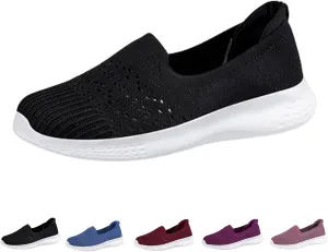 Women's Slip On Mesh Knit Flat Soft Sole Walking Shoes,Summer Non-Slip Breathable Athletic Comfortable Work Memory Foam Lightweight Flat Loafer Nurse Mom Shoes Sneakers