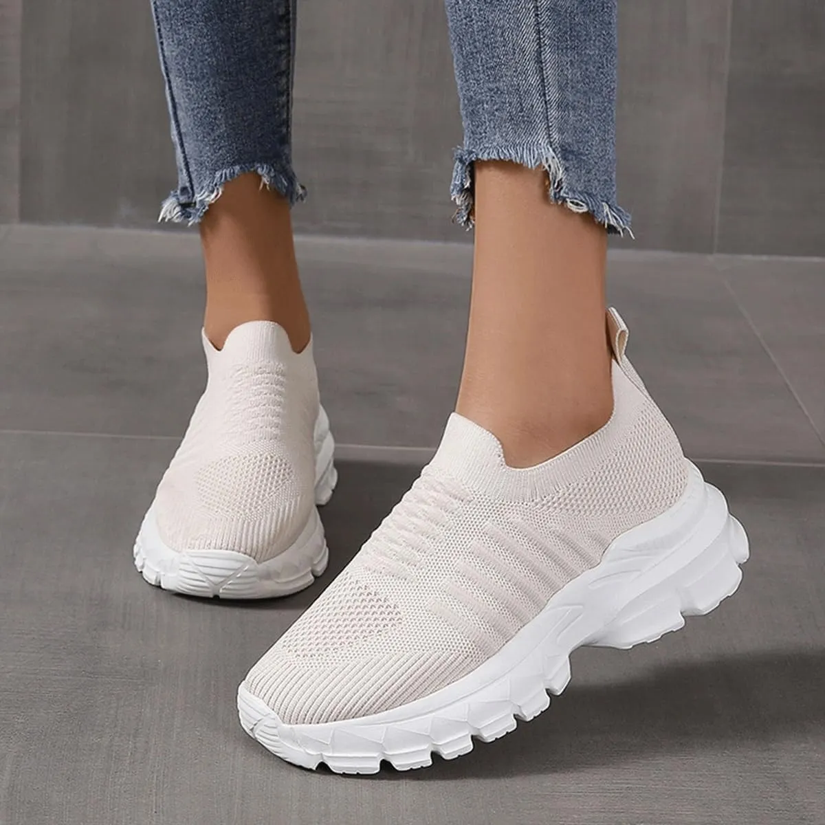 Women's Sneakers Knitted Mesh Breathable Walking Shoes Slip On Running Shoes Non-Slip Sneakers Athletic Fashion Tennis Sneakers Mesh Workout Outdoor Leisure Sports Shoes