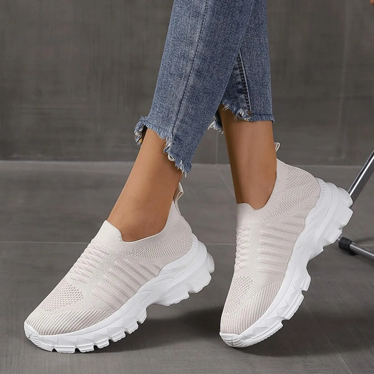 Women's Sneakers Knitted Mesh Breathable Walking Shoes Slip On Running Shoes Non-Slip Sneakers Athletic Fashion Tennis Sneakers Mesh Workout Outdoor Leisure Sports Shoes