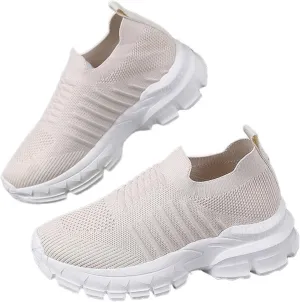 Women's Sneakers Knitted Mesh Breathable Walking Shoes Slip On Running Shoes Non-Slip Sneakers Athletic Fashion Tennis Sneakers Mesh Workout Outdoor Leisure Sports Shoes