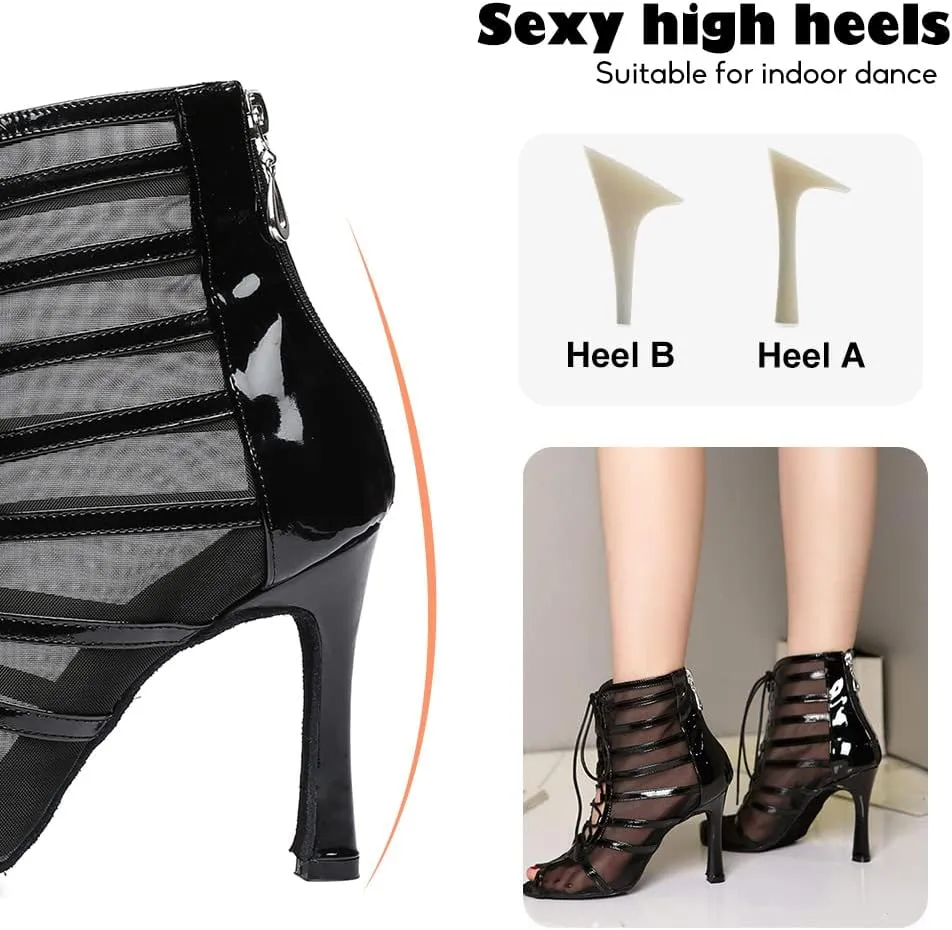 YKXLM Ballroom Dance Shoes for Women Latin Salsa Performance Professional Suede Dance Boots